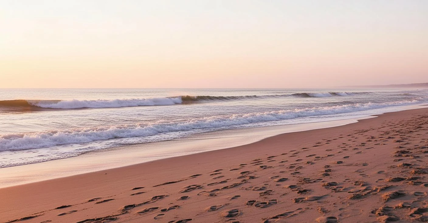 Gentle waves on a quiet beach at sunset